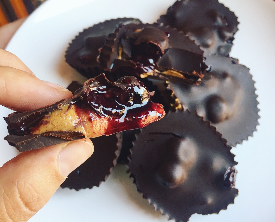 Dark Chocolate Cups: Roasted Blueberry & Almond Butter